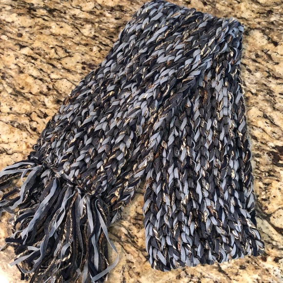 Accessories - Denim Knit Fringed Scarf